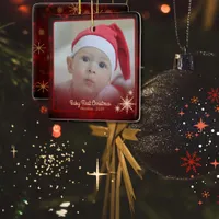 Elegant Red Baby First Photo Christmas  Ceramic Ornament