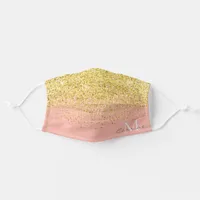 Metallic Gold Ombre Glitter +Rose Quartz Pink Name Adult Cloth Face Mask