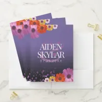 Elegant Daisies with Purple Glitter Wedding Pocket Folder