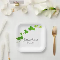 Green English Ivy Vine Foliage Wedding Paper Plates