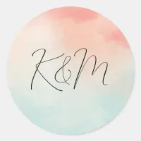 Peach & Turquoise Watercolor Minimalist Wedding Classic Round Sticker