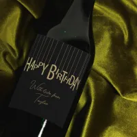 Gold Hanging Lettering On Black Happy Birthday Wine Label