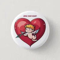 Cupid on Red Heart Button