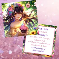 Pretty Anime Girl's Birthday Invitation