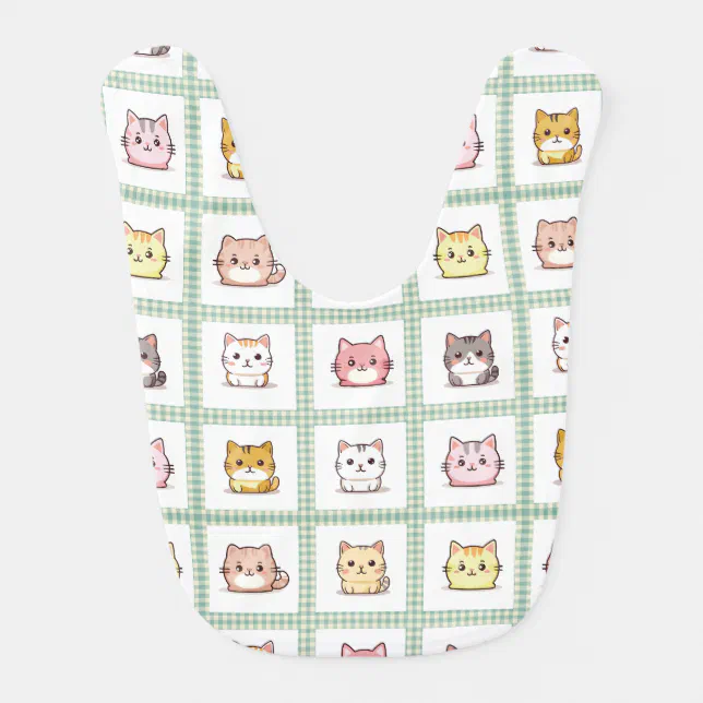 Assorted Cats Vintage Gingham Baby Bib