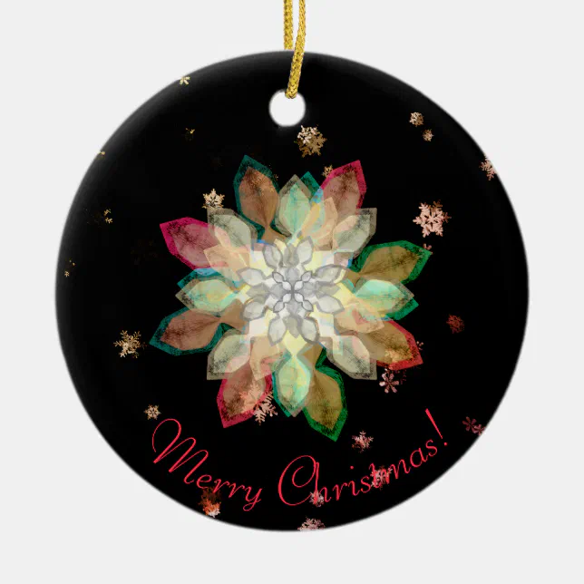 Christmas wishes golden flower and snowflakes ceramic ornament
