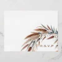 Rustic Pampas Coastal Beach Wedding RSVP Foil Holiday Postcard