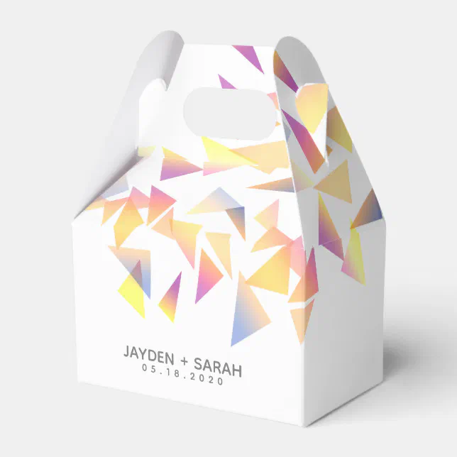 Pastel Triangle Confetti on White Wedding Favor Boxes