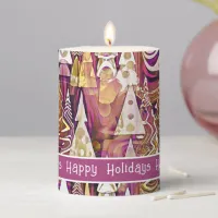 Magenta Gold Christmas Merry Pattern#25 ID1009 Pillar Candle