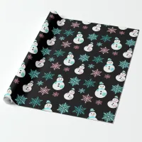 Snowmen and Snowflakes Teal and Pink Christmas Wrapping Paper