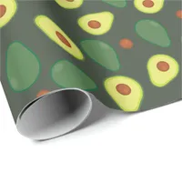 Modern Dark Green Yellow Avocado Fruit Pattern Wrapping Paper