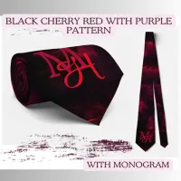 Black Cherry Red Monogram Neck Tie