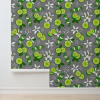 Lime Fruit and Flowers Stylish Citrus Patterned Wallpaper