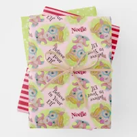 Quirky Retro Christmas Elf Pink Red Green Add Name Wrapping Paper Sheets