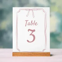 Modern Simple  Bow Wedding Dusty Rose Table Number Acrylic Sign