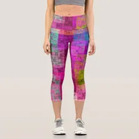 Abstract geometric pattern, blue, pink, modern  capri leggings