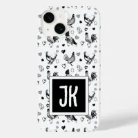 Monogrammed Black and White Cartoon Chickens Case-Mate iPhone 14 Case