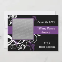 trendy purple Graduation photo Invitation