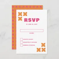 Retro Groovy 70s Pink Orange Wedding RSVP Card