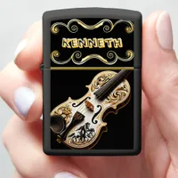 Tiger Artwork on White Gold Violin Zippo Lighter