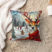 Festive reindeer in a snowy winter wonderland throw pillow