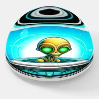 Extra Terrestrial Alien Flying a UFO Paperweight