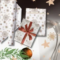 Stylish White Gold Stars Flower Wrapping Paper