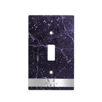 Monogram Name Silver + Royal Purple Glitter Marble Light Switch Cover