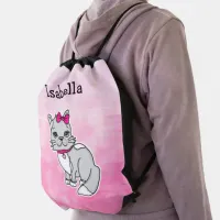 Gray and White Cat Personalized Girl's Pink  Drawstring Bag