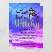 Feeling Witchy Bats Witch Sky Halloween Party Invitation