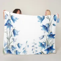 Coastal Blue and white floral bluebells Fleece Blanket