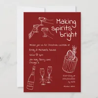 Fun & Modern Hand Drawn Red & White Xmas Party Invitation