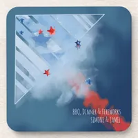 Watercolor Abstract Fighter Plane with Red Smoke Beverage Coaster