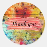 Butterflies on a Colorful Rustic Wood Thank You Classic Round Sticker