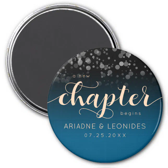 Elegant Peach Oceanic Blue Wedding A New Chapter Magnet