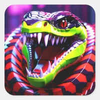 Cobra snake withlime green lips and pink eye brow square sticker