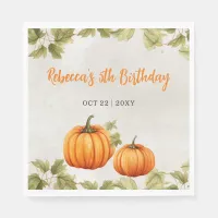 Fall Burnt Orange Pumpkin Patch Birthday Napkins