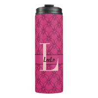 Beetroot Purple & Pink Hearts Monogram and Name Thermal Tumbler