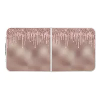 Girly Pink Glitter Monogrammed Rose Gold Drips Beer Pong Table