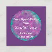 Elegant Colorful Watercolor Esthetician & QR Square Business Card