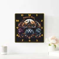 Halloween bears in fun costumes square wall clock