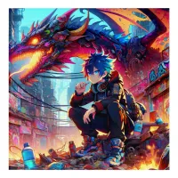 Anime Boy and Dragon in a Dystopian World Acrylic Print