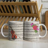 Violin and Roses Vintage Sheet Music Design Coffee Mug