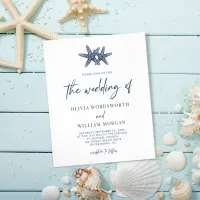 Budget Starfish Nautical Navy Blue Wedding Invite Flyer