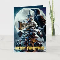 Nevermore Gothic Christmas Tree With Hearts Raven Foil Greeting Card