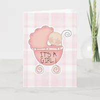 It's a Girl Pink Baby Buggy Congratulations Card