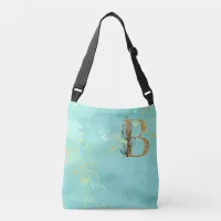 *~* LETTER B -Monogram Gold Glitter Turquoise Blue Crossbody Bag