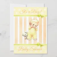 Vintage Baby Boy Orange & Yellow Baby Shower Invitation