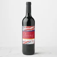 Watercolor US Flag and Red Band 4th of July Wine Label