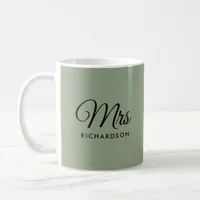 Minimal Sage-Green Heart Mrs Wedding Anniversary Coffee Mug